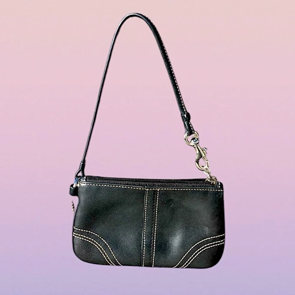 - Coach Black Leather Wristlet! EUC!